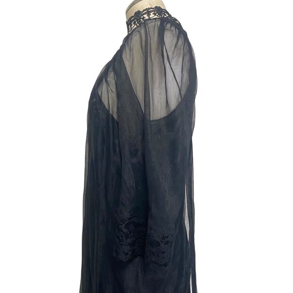 Gorgeous Vintage 1980s Chiffon Night Gown Slip & Robe Set Sheer Lace Gothic - Picture 8 of 16